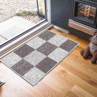 Desire Rugs Anti-Slip Squared Design Doormat - Machine Washable for Easy Care in Grey | Size: 40 cm x 60 cm
