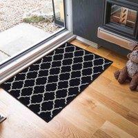 Desire Rugs Anti-Slip Trellis Design Doormat - Machine Washable for Easy Care in Black | Size: 50 cm x 80 cm