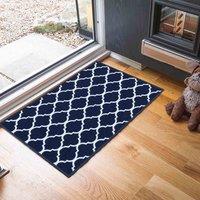 Desire Rugs Anti-Slip Trellis Design Doormat - Machine Washable for Easy Care in Navy | Size: 67 cm x 120 cm