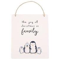 KDMD Joy of Christmas Penguin Family Hanging Sign in Cream