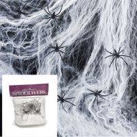Shatchi 50pk Halloween Spider Web with 4 Spiders - Stretchable White Cobweb Decoration