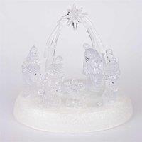 Shatchi 20cm Christmas Pre-Lit LED Musical Nativity Scene Acrylic Sculpture Battery Operated Light Up Xmas Tabletop Home Decorations in Natural