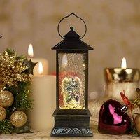 Shatchi 25cm Christmas Festive Nativity LED Lights Up Lantern with Glitter Xmas Home Decor Gifts Present in Green