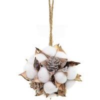 Shatchi Cotton Ball Christmas Hanging Pine Cones Decoration Home Dcor, White/Brown, 10cm in White