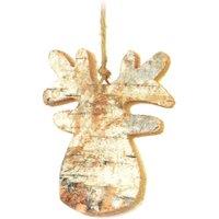 Shatchi Hand Crafted 8cm Real Wooden Christmas Ornament Tree Hanging Decorations Xmas Home Dcor-Reindeer, Brown in Gold