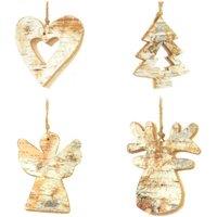 Shatchi Christmas Tree Ornaments Wooden Aesthetic Hanging Decorations Assorted Shapes 4Pcs
