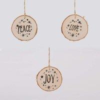 Shatchi Christmas Tree Ornaments Wooden Aesthetic Hanging Decorations Round Shape 3Pcs in Brown