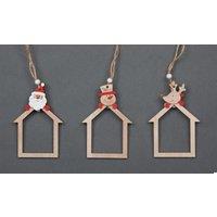 Shatchi Christmas Tree Ornaments Wooden Aesthetic Hanging Decorations set of 3 pcs Xmas DIY Holiday Home Dcor in Brown