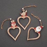 Shatchi Christmas Tree Ornaments Wooden Aesthetic Hanging Decorations Heart Shape 3Pcs in Gold