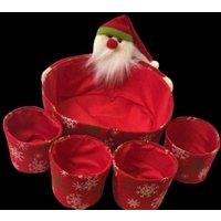 Shatchi Novelty Set Santa Sweet Christmas Dinner Table Decorations Favour Shop Bar Restaurants Display Tips Hamper Baskets 5pcs in Red