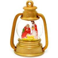 Shatchi Small Christmas Decoration Snow Globe with Merry, Joseph & Jesus in Gold Lantern in Brown