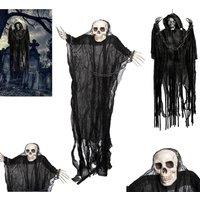 Shatchi Hanging Ghost Skeleton Halloween Decor 90cm Chain Spooky Prop with Chained Arms in Black