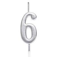 Shatchi Silver 6 Number Candle Birthday Anniversary Party Cake Decorations Topper