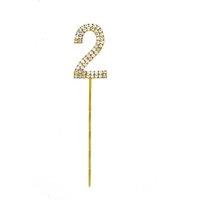 Shatchi Gold 2 Sparkley Diamond Cake Topper Number 2 for Birthday Anniversary