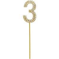 Shatchi Gold 3 Sparkley Diamond Cake Topper Number 3 for Birthday Anniversary
