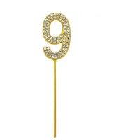 Shatchi Gold 9 Sparkley Diamond Cake Topper Number 9 for Birthday Anniversary