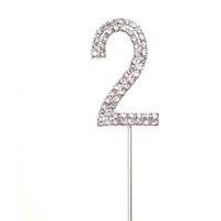 Shatchi Silver 2 Sparkley Diamond Cake Topper Number 2 for Birthday Anniversary