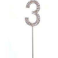 Shatchi Silver 3 Sparkley Diamond Cake Topper Number 3 for Birthday Anniversary