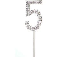 Shatchi Silver 5 Sparkley Diamond Cake Topper Number 5 for Birthday Anniversary