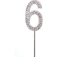 Shatchi Silver 6 Sparkley Diamond Cake Topper Number 6 for Birthday Anniversary