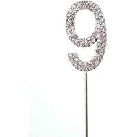 Shatchi Silver 9 Sparkley Diamond Cake Topper Number 9 for Birthday Anniversary