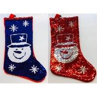 Shatchi Christmas Large 45CM Long Novelty 2in1 Snowman Sequin Santa Stocking Sack Socks Decorations Toys, Red/White