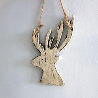 Shatchi Cream Christmas Wooden Hanging Deer Wall Decoration Xmas Home Office Holiday Decorative Centrepiece 26cm