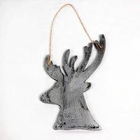 Shatchi Silver Christmas Wooden Hanging Deer Wall Decoration Xmas Home Office Holiday Decorative Centrepiece 26cm