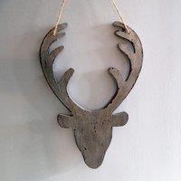 Shatchi 26cm Silver Christmas Wooden Hanging Deer Head Wall Decoration Xmas Home Office Holiday Decorative Centrepiece
