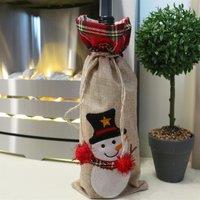 Shatchi Wine Bottle Liquor Cover Bag with Drawstring Printed Pattern Burlap Hessian Linen Novelty Dinner Table Decorations-Reindee