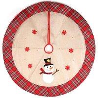 Shatchi Christmas Tree Skirt Snowflakes Printed Pattern Burlap Hessian Linen Xmas Tree Base Cover Floor Mat Holiday, 4pcs in Brown
