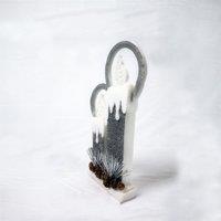 Shatchi 41Cm Christmas Pre Lit Twin Candles Battery Operated Glitter Foam Snow Covered Finish Table Decoration Grey