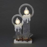 Shatchi 31Cm Christmas Pre Lit Twin Candles Battery Operated Glitter Foam Snow Covered Finish Table Decoration Grey