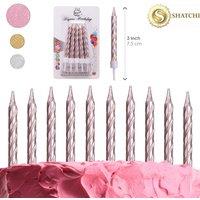Shatchi 10pcs Rose Gold Candles for Birthday Wedding Anniversary Party Cake Topper Decoration