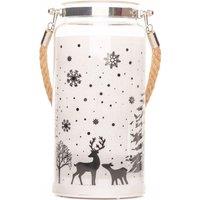 Shatchi 23cm Christmas Decorated Jar Table Winter Woodland Scene Lantern in Clear