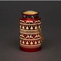 Shatchi 16cm Christmas Decorated Jar Table Skandi Design Red Lantern
