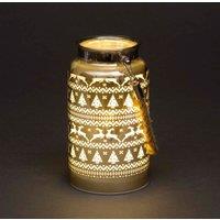 Shatchi 16cm Christmas Decorated Jar Table Skandi Design Gold Lantern