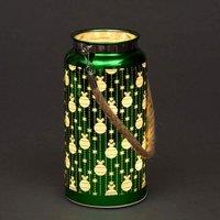 Shatchi 20cm Christmas Decorated Jar Table Baubles Design Green Lantern