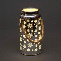 Shatchi 20cm Christmas Decorated Jar Table Snowflakes Design Silver Lantern