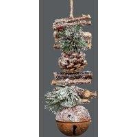 Shatchi Hanging Decoration with Jingle Bells Wooden Sticks, Berries & Pinecones Christmas Home Wall Door 33cm Rustic in Brown