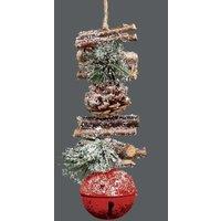 Shatchi Hanging Decoration with Jingle Bells Wooden Sticks, Berries & Pinecones Christmas Home Wall Door 33cm Red
