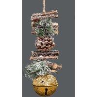 Shatchi Hanging Decoration with Jingle Bells Wooden Sticks, Berries & Pinecones Christmas Home Wall Door 33cm Golden in Gold