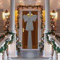 Shatchi Christmas Door Bow - 9m Giant Bow Door Cover - Front Door Decorations for Xmas Wedding, Baby Shower Outside Home Decor in Silver