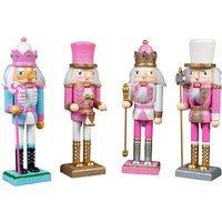 Shatchi 25cm Pink Wooden Nutcrackers Soldiers King Drummer Christmas Ornament 4pcs Set