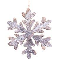 Shatchi 20cm Snowflake Shape Birch Bark Wooden Christmas Wall Hanging Decoration in Silver