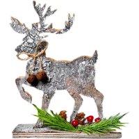 Shatchi 20cm Reindeer Shape Birch Bark Wooden Christmas Table Top Decoration in Silver