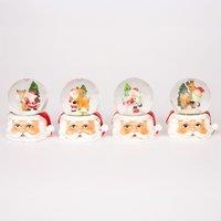 Shatchi Christmas Mini Snowglobe Water Ball Snow Dome Features Santa, Reindeer, Snowman Scene Resin Santa Face Base Table Decorations in Red