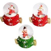 Shatchi Christmas Mini Snowglobe Water Ball Snow Dome Features Santa, Reindeer, Snowman Scene Resin Scarf Design Base Decorations in Red