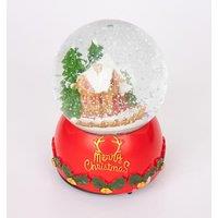 Shatchi Musical Christmas Snowglobe Large Water Ball Features Christmas Santa Tree Scene Cute Resin Base Decorations in Red