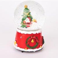 Shatchi Musical Christmas Snowglobe Large Water Ball Features Christmas Santa Tree Scene Cute Resin Base Decorations in Red
